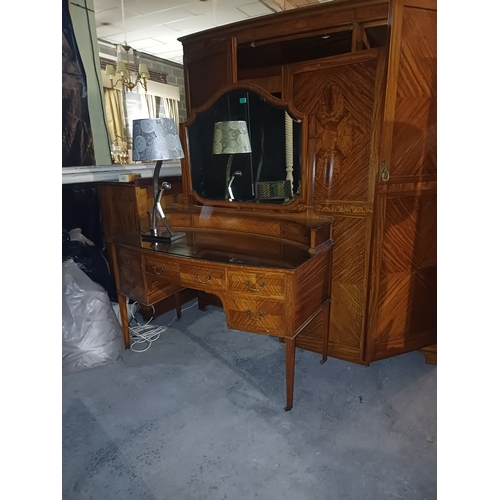 16 - Edwardian Satinwood 3 Piece Bedroom Suite consisting 3 Door Wardrobe with Centre Mirror Door, Dressi... 