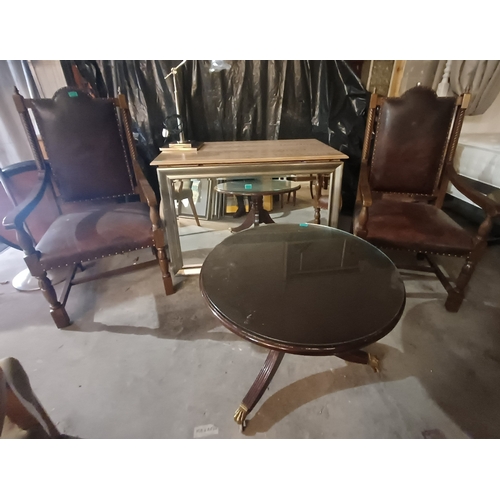 2 - Pair of Oak Throne Style Armchairs