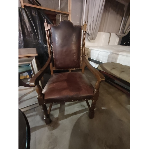 2 - Pair of Oak Throne Style Armchairs