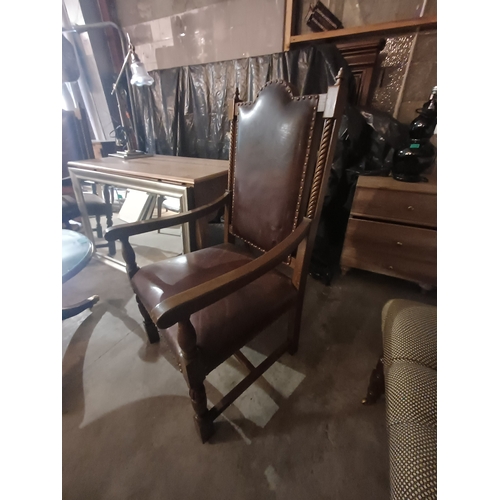 2 - Pair of Oak Throne Style Armchairs