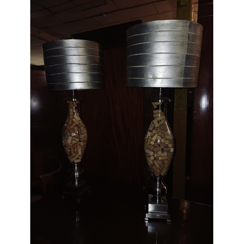 20 - Pair of Tall Glass Table Lamps with Shades