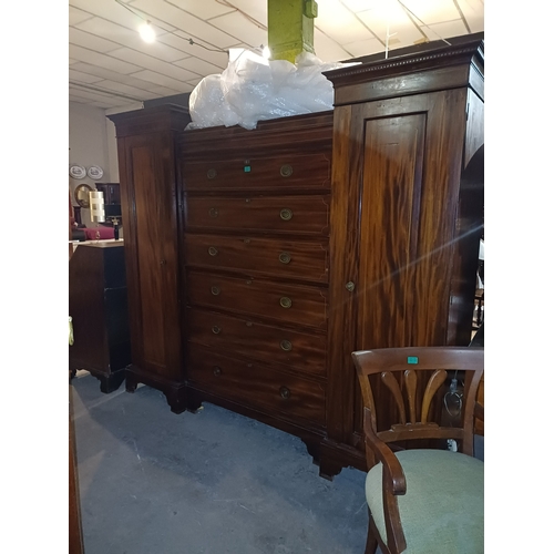 25 - Fine Early Victorian Mahogany Compactum Wardrobe with 6 Graduated Centre Drawers Flanked by 2 Full L... 