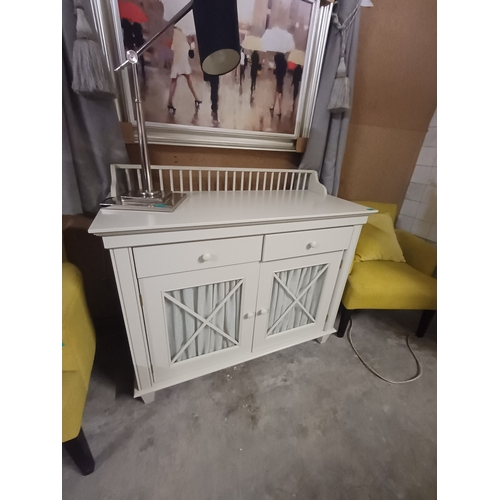 35 - Grey Painted 2 Door Side Cabinet with Gallery Back