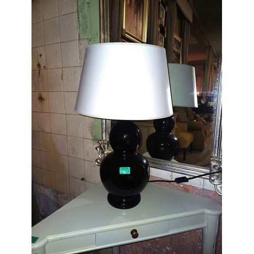 40 - Pair of Black Glass Table Lamps of Gourd Form