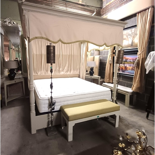 41 - Ivory Finish 4 Poster Bed with Drapes (210cm Wide) - option on next lot