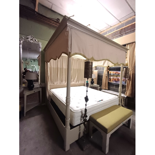 41 - Ivory Finish 4 Poster Bed with Drapes (210cm Wide) - option on next lot