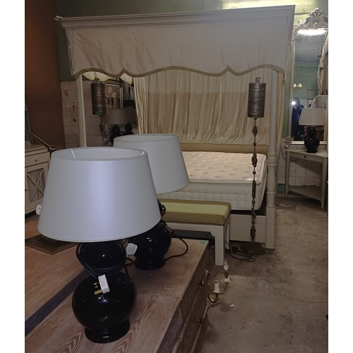 41 - Ivory Finish 4 Poster Bed with Drapes (210cm Wide) - option on next lot