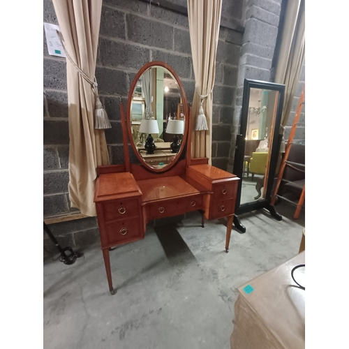 47 - Edwardian Satinwood Dressing Table with Oval Mirror over an Assortment of Drawers