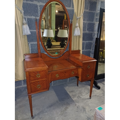 47 - Edwardian Satinwood Dressing Table with Oval Mirror over an Assortment of Drawers