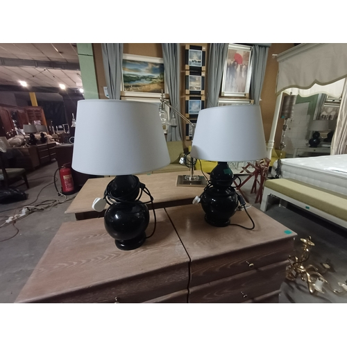 51 - Pair of Black Glass Table Lamps of Gourd Form