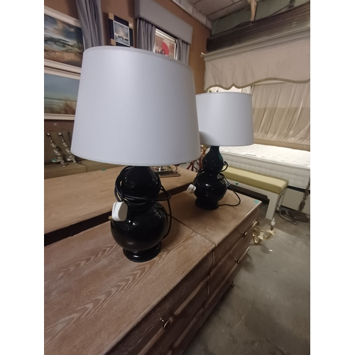 51 - Pair of Black Glass Table Lamps of Gourd Form