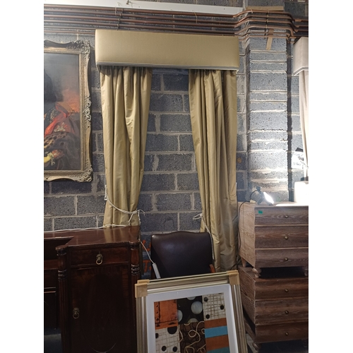 60 - Pair of Green Curtains with Pelmet and Tie Backs (154cm Wide x 260cm Drop approx)   (PLEASE NOTE ALL... 