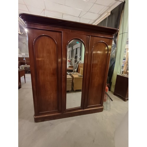 26 - Victorian Mahogany 3 Door Wardrobe with Centre Mirror
