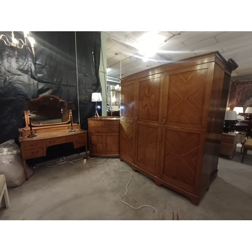 16 - Edwardian Satinwood 3 Piece Bedroom Suite consisting 3 Door Wardrobe with Centre Mirror Door, Dressi... 