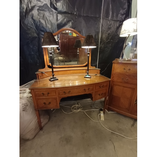 16 - Edwardian Satinwood 3 Piece Bedroom Suite consisting 3 Door Wardrobe with Centre Mirror Door, Dressi... 