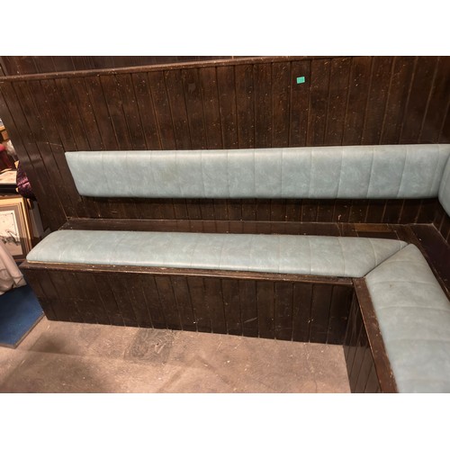 1100 - Corner Snug Unit of Timber Panels.  Solid unit with Blue Seating in good condition.  (182cm x 138cm ... 