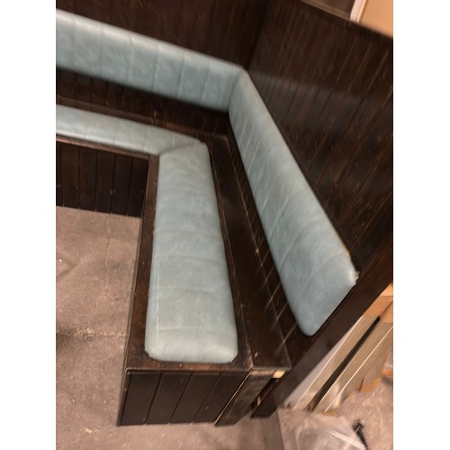 1100 - Corner Snug Unit of Timber Panels.  Solid unit with Blue Seating in good condition.  (182cm x 138cm ... 