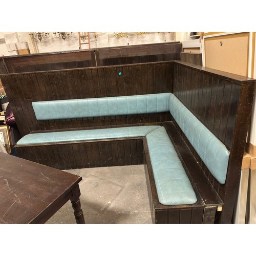 1100 - Corner Snug Unit of Timber Panels.  Solid unit with Blue Seating in good condition.  (182cm x 138cm ... 