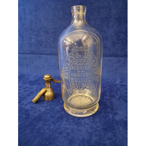 406 - Bewley and Draper Glass Soda Syphon (top loose) - 30cm Tall