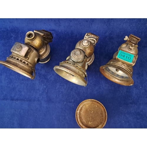 410 - Three Carbide Lamps and a Tin of Carbride