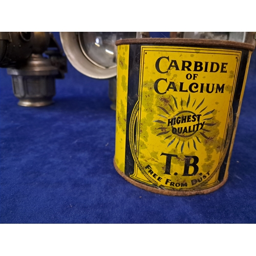 410 - Three Carbide Lamps and a Tin of Carbride