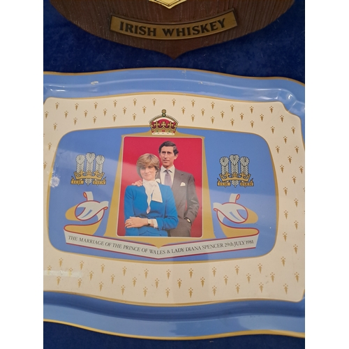419 - Lady Diana Commemorative Drink's Tray together with a Jameson Irish Whiskey Pub Advertising Sign (35... 