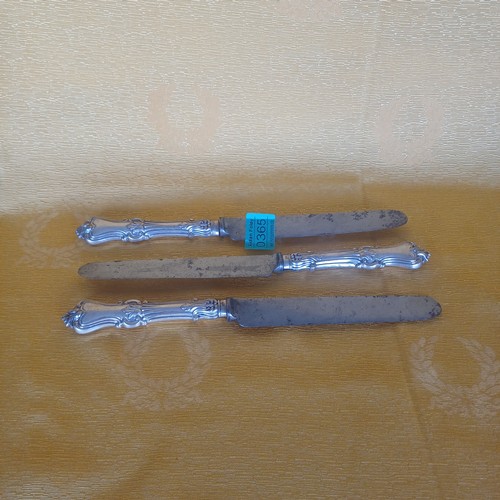 365 - 3 Large Silver Handled Knifes marked W. S. - Blades by Raut of Glasgow