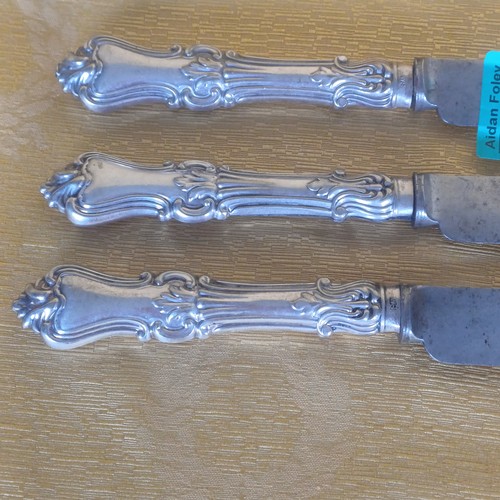 365 - 3 Large Silver Handled Knifes marked W. S. - Blades by Raut of Glasgow