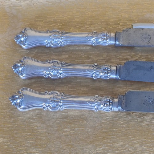 365 - 3 Large Silver Handled Knifes marked W. S. - Blades by Raut of Glasgow