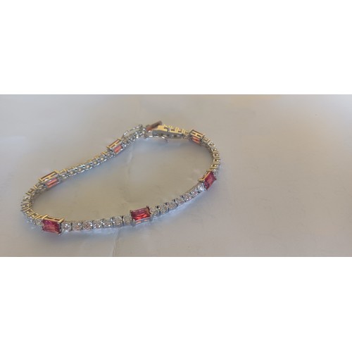 379 - Art Deco Style Gemstone and CZ Silver Bracelet.  stamped 925