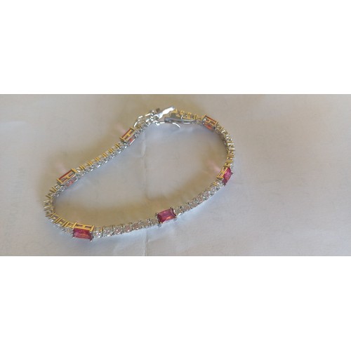 379 - Art Deco Style Gemstone and CZ Silver Bracelet.  stamped 925