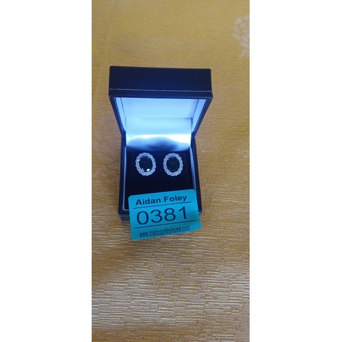 381 - Pair of Emerald Stud Silver Earrings