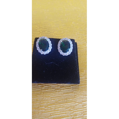 381 - Pair of Emerald Stud Silver Earrings