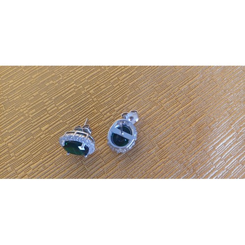 381 - Pair of Emerald Stud Silver Earrings