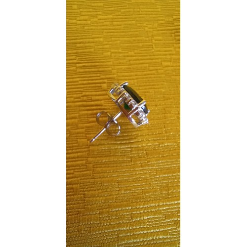 381 - Pair of Emerald Stud Silver Earrings