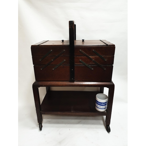 A Cantilever Sewing Box on Stand.