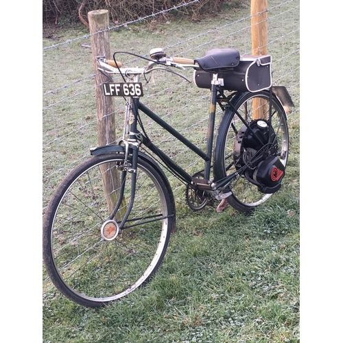 16 - A 1951 Cyclemaster, registration number LFF 636, green.  This Cyclemaster has been fitted to a Trium... 