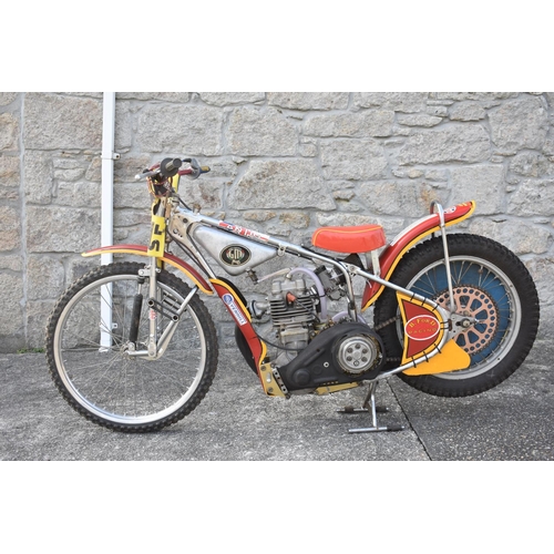 55 - A speedway competition motorcycle, unregistered, red and yellow. This speedway bike comes direct fro... 