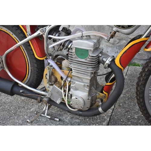 55 - A speedway competition motorcycle, unregistered, red and yellow. This speedway bike comes direct fro... 