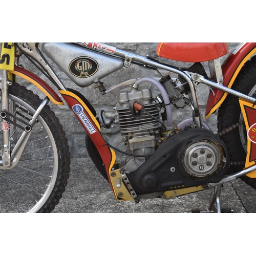 55 - A speedway competition motorcycle, unregistered, red and yellow. This speedway bike comes direct fro... 