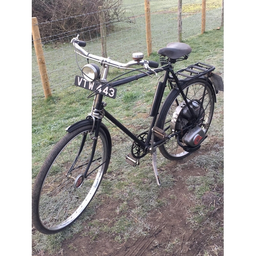 68 - A 1952 Cyclemaster, registration number VTW 443, black.  This Cyclemaster has been fitted to a Humbe... 