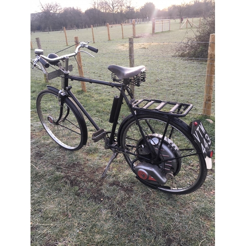 68 - A 1952 Cyclemaster, registration number VTW 443, black.  This Cyclemaster has been fitted to a Humbe... 