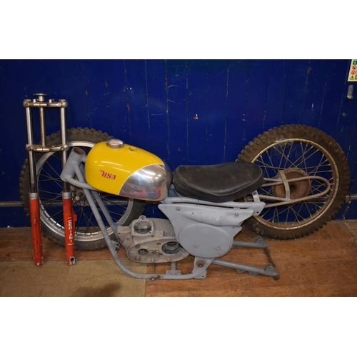 74 - A BSA Victor B441 scrambler project, comprising a frame, alloy fuel tank, engine crank cases, barrel... 