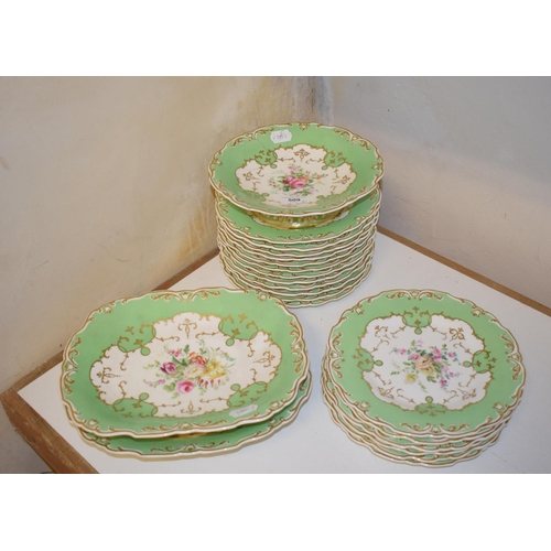 509 - A 19th century English porcelain part dessert service, painted flowers and with gilt decoration, som... 