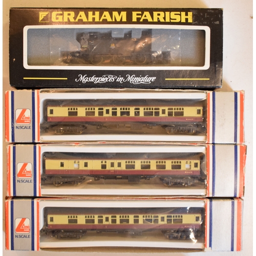 46 - Assorted N gauge locomotives, rolling stock, accessories, track and items (box)