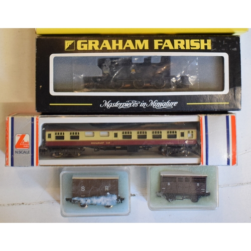 46 - Assorted N gauge locomotives, rolling stock, accessories, track and items (box)