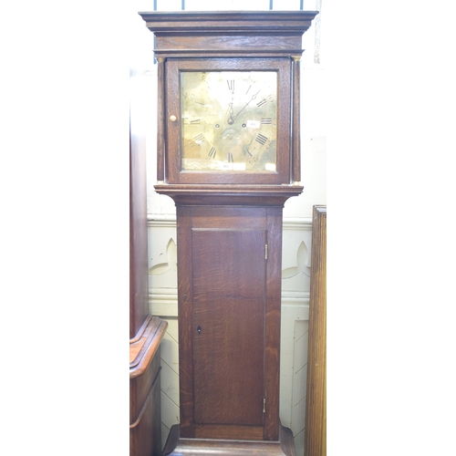 465 - A longcase clock, the 30.5 cm square brass dial signed Thomas Bilbie, Cullompton, with Roman numeral... 