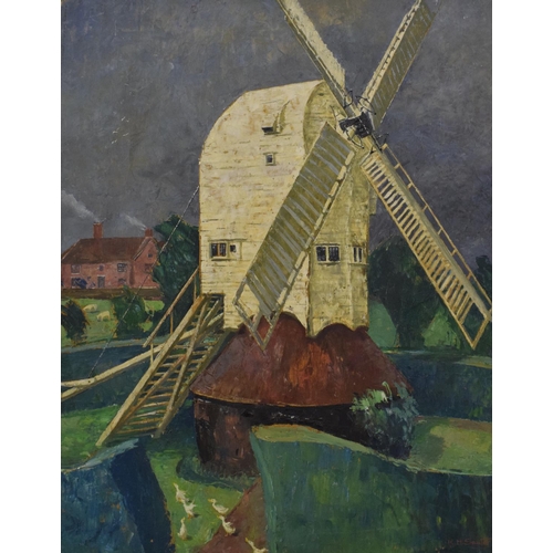 10 - Rudolf Helmut Sauter (1895-1977), a windmill, oil on panel, signed, 71 x 58.5 cm (unframed)