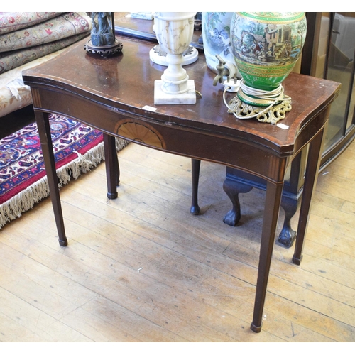 1037 - A 19th century inlaid mahogany serpentine front card table, on tapering square legs, 90 cm wide