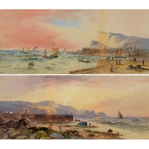 110 - L Lewis, a harbour scene, watercolour, signed and dated 99, 22.5 x 52 cm, and its pair (2) See illus... 